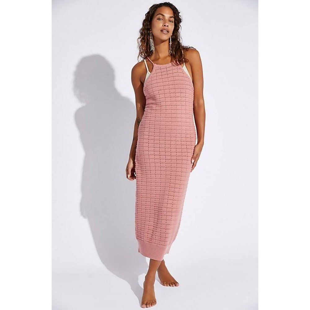 NWT Free People Beachwear Midi Sweater Dress L Rose